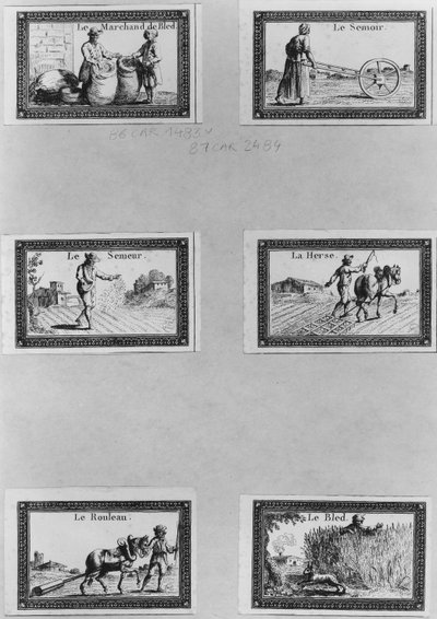 Six Vignettes Depicting the Cultivation of Cereals by French School